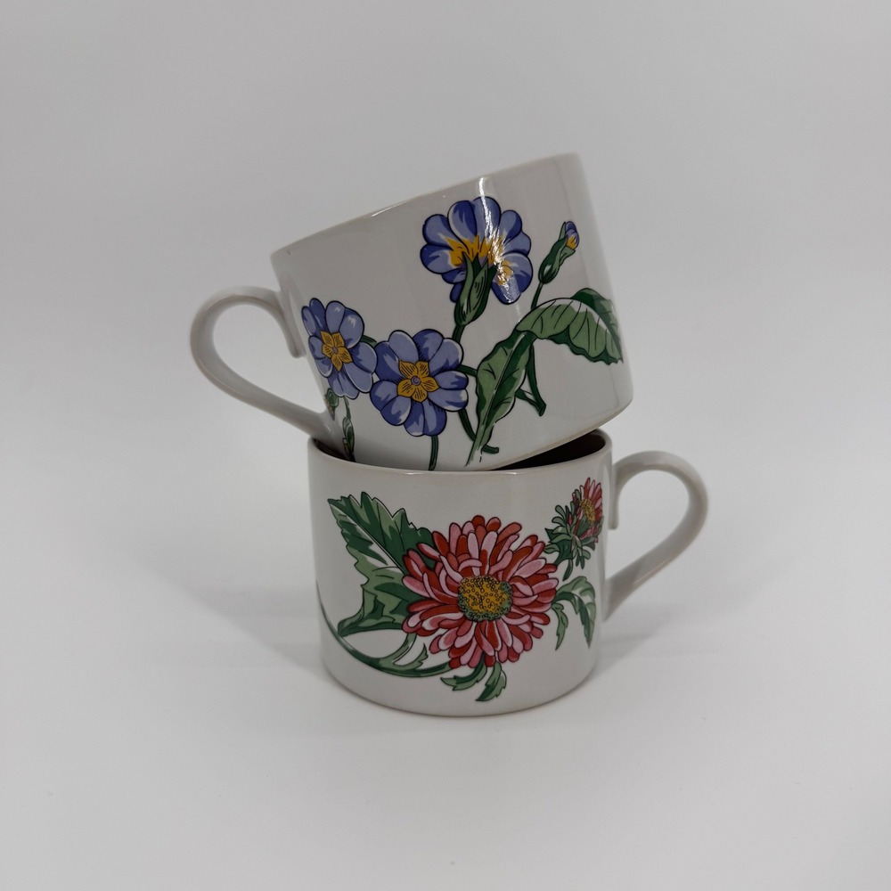 International Tableworks Terrace Blossoms Stoneware Mugs Set of 2 Floral 072-01